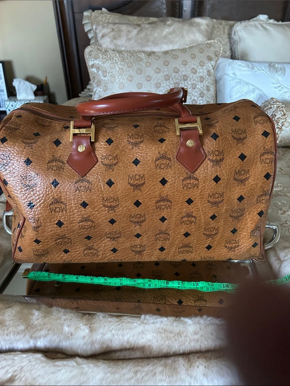 MCM Cognac Visetos Monogram Duffel with Tan Leather Trim EUC … comes with COA